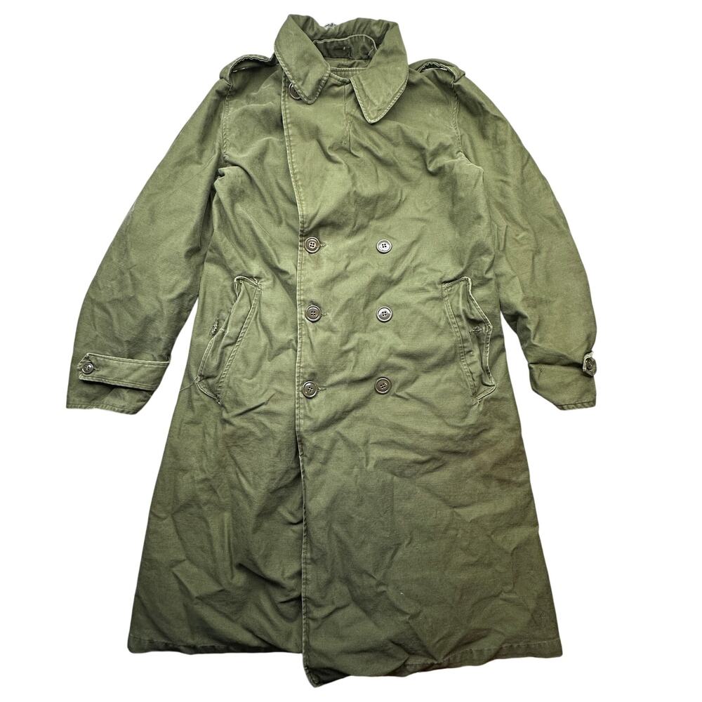 Vintage 60s Vietnam Era US Army Cotton Sateen OG-107 Overcoat Trench Coat Medium